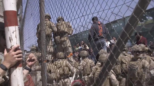 U.S. Marines at Abbey Gate outside Hamid Karzai International Airport.