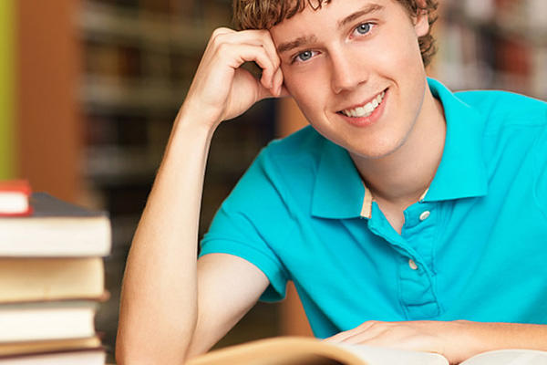 Student in a library.